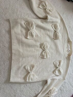 Altar'd State Cream Bow-Appliqué Crew Sweater